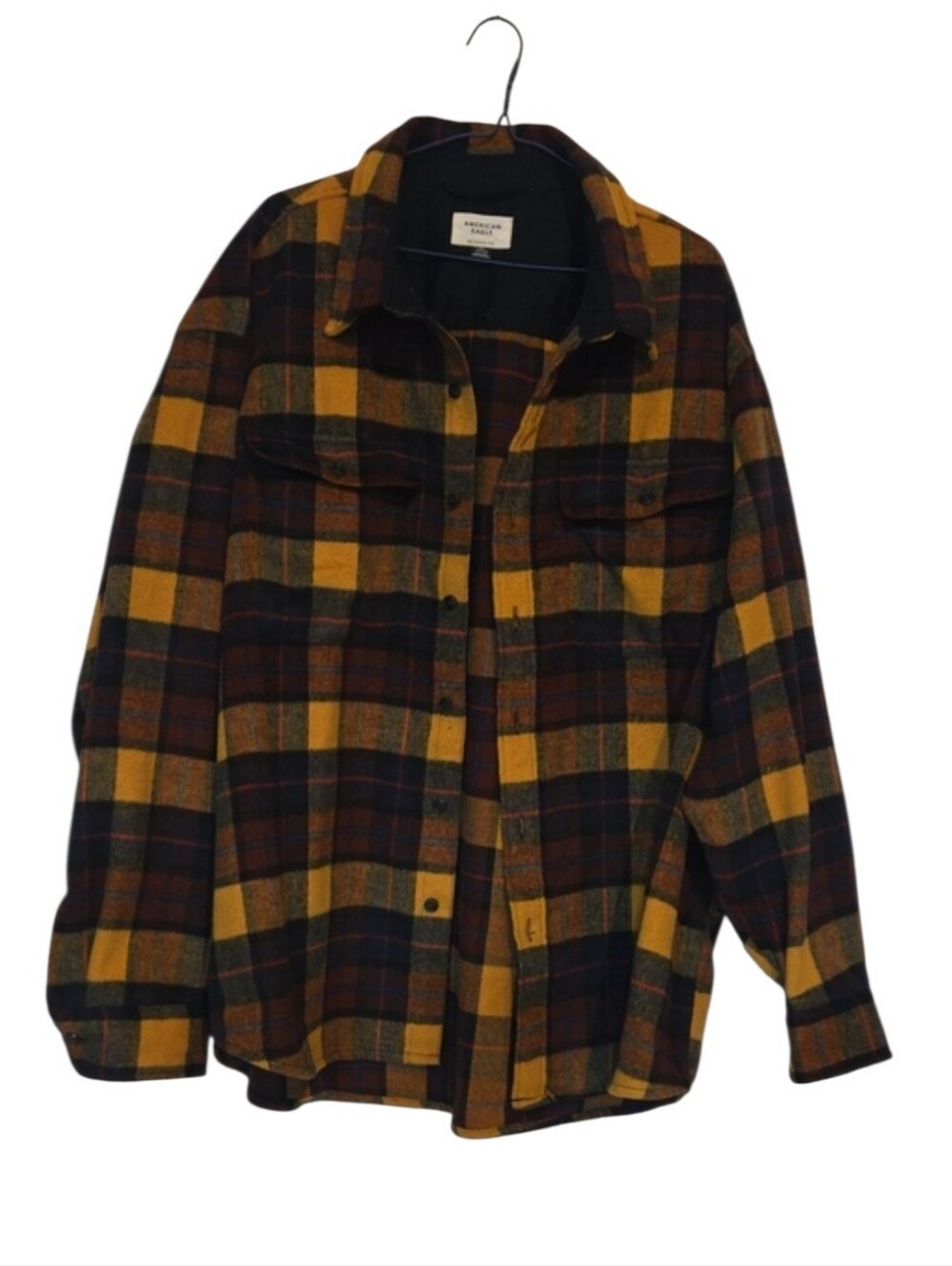 American Eagle Heavyweight Plaid Flannel Shirt Jacket Shacket Yellow